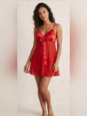 Victoria's Secret VTG Y2K Red Chiffon Satin Babydoll Slip L
